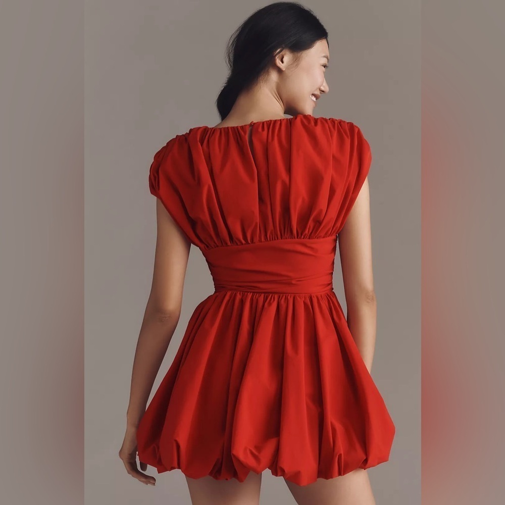 NWT! Anthropologie Red Extro&Vert Orla Sleeveless Pleated Bubble Mini Dress 🦢 - Picture 2 of 7